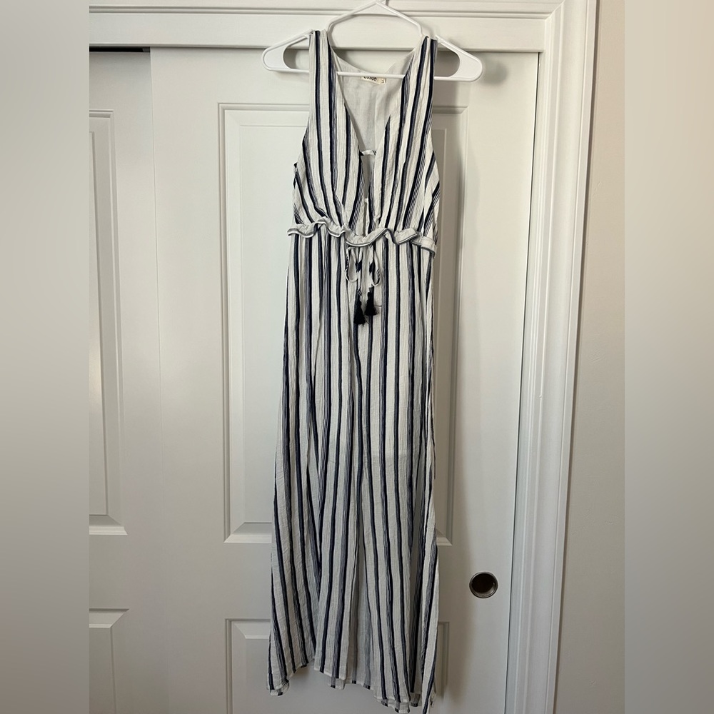 Blue and White Nautical Striped Maxi Dress by Essue size M